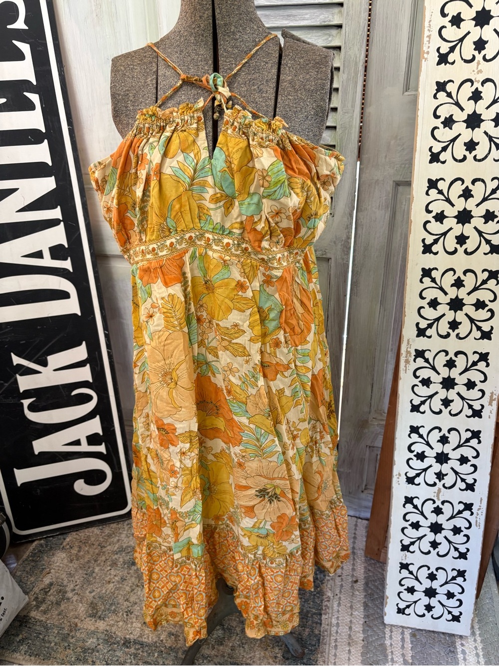 Nine Lives Bazaar Yellow Orange Floral Midi Dress